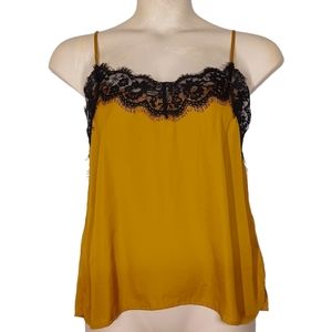 BLUSH J Mustard Yellow Black Eyelash Lace Sleeveless Cami Tank Top 3XL NWT